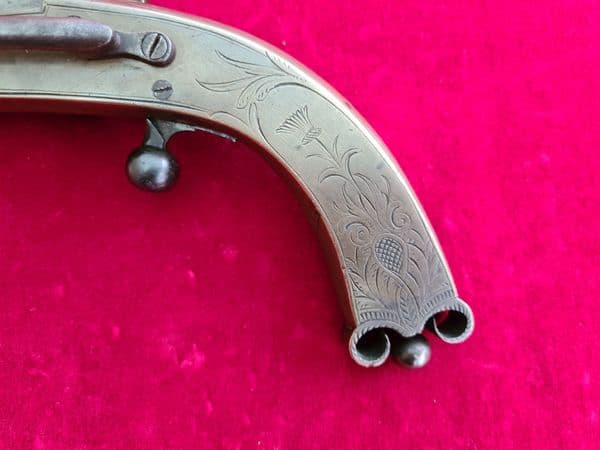 A rare Scottish Rams horn brass Highlander's flintlock pistol made by ROSS of EDINBURGH. Ref 3743